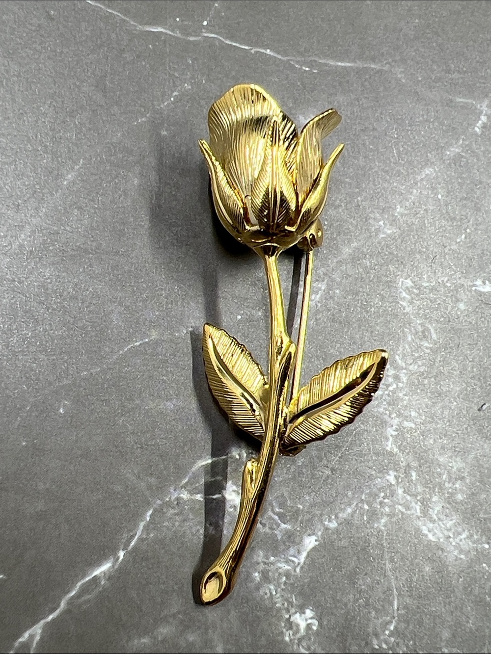 Vintage Golden Long Stemmed Rose Pin